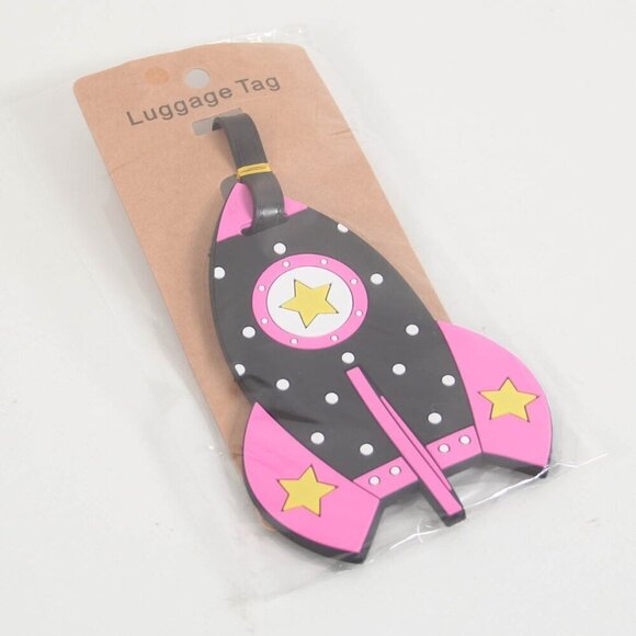 Other - NEW Rocket Ship Spaceship Luggage Tag - Pink & Black Stars